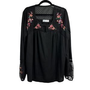 Time‎ & Tru Women's Embroidered Blouse XXL Long Sleeve